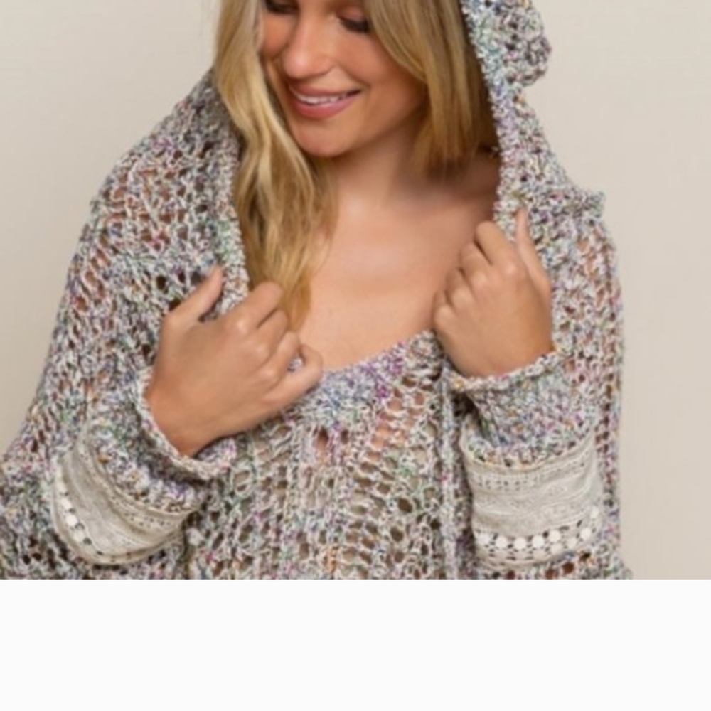 POL Multicolor Knit Women's Sweater With Hood